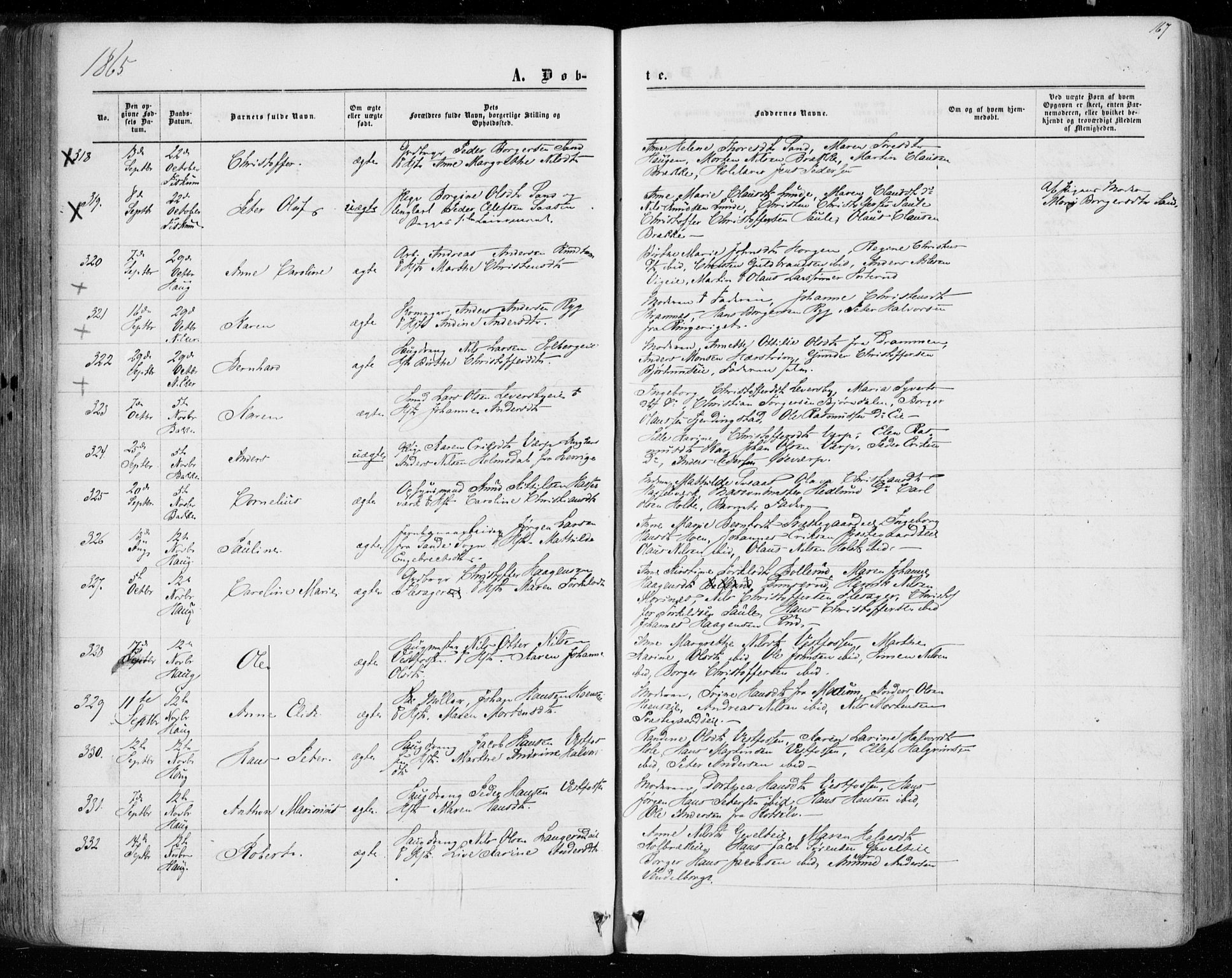 Eiker kirkebøker, SAKO/A-4/F/Fa/L0016: Parish register (official) no. I 16, 1860-1868, p. 167