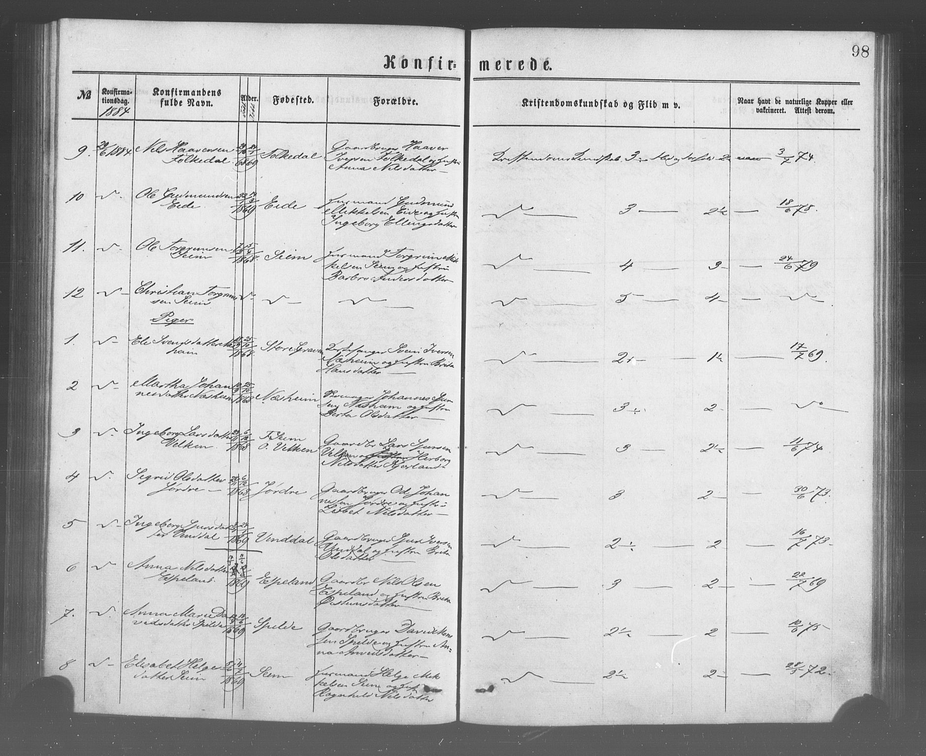 Ulvik sokneprestembete, SAB/A-78801/H/Haa: Parish register (official) no. A 17, 1873-1891, p. 98