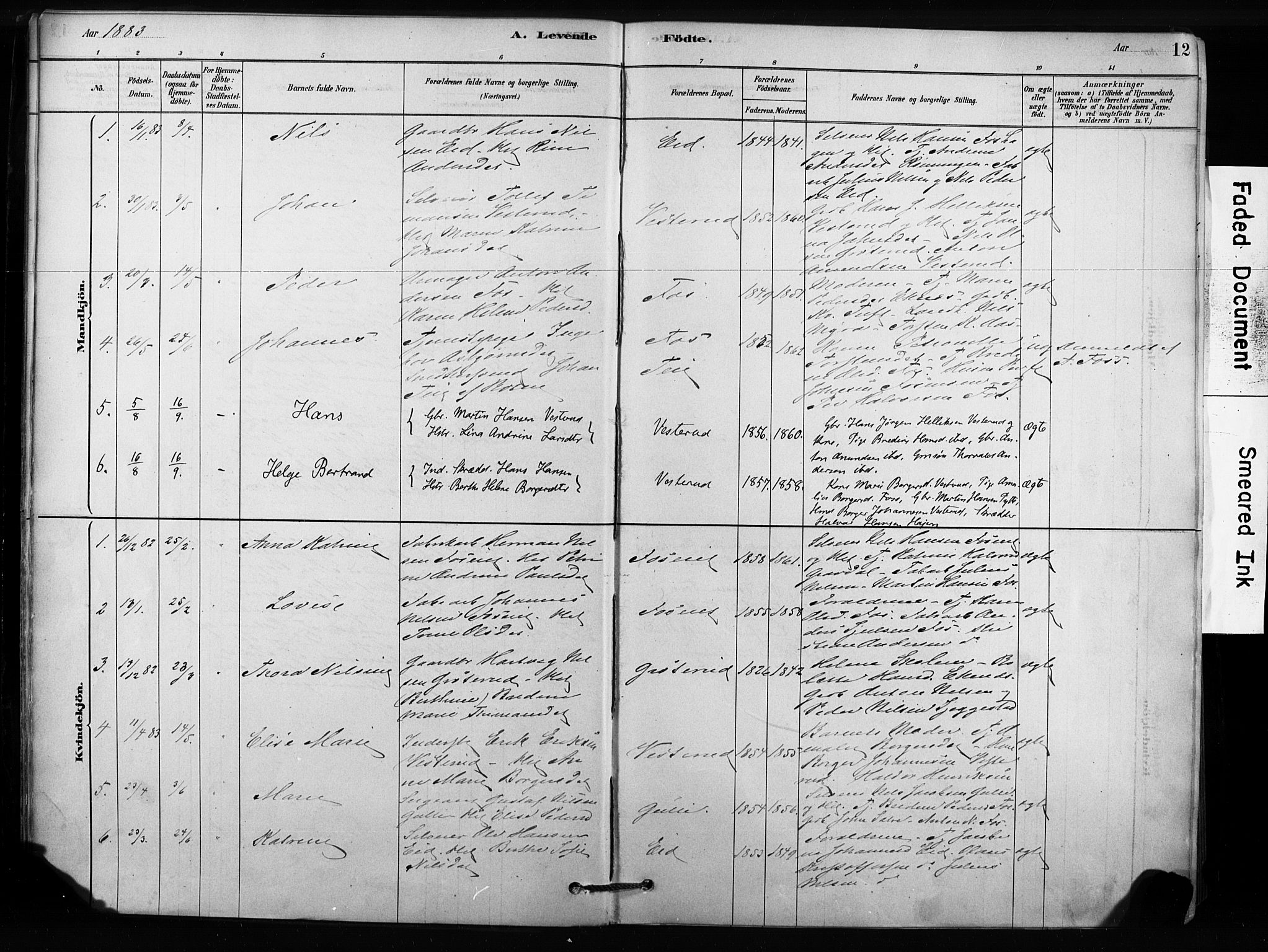 Sandsvær kirkebøker, SAKO/A-244/F/Fc/L0001: Parish register (official) no. III 1, 1878-1923, p. 12