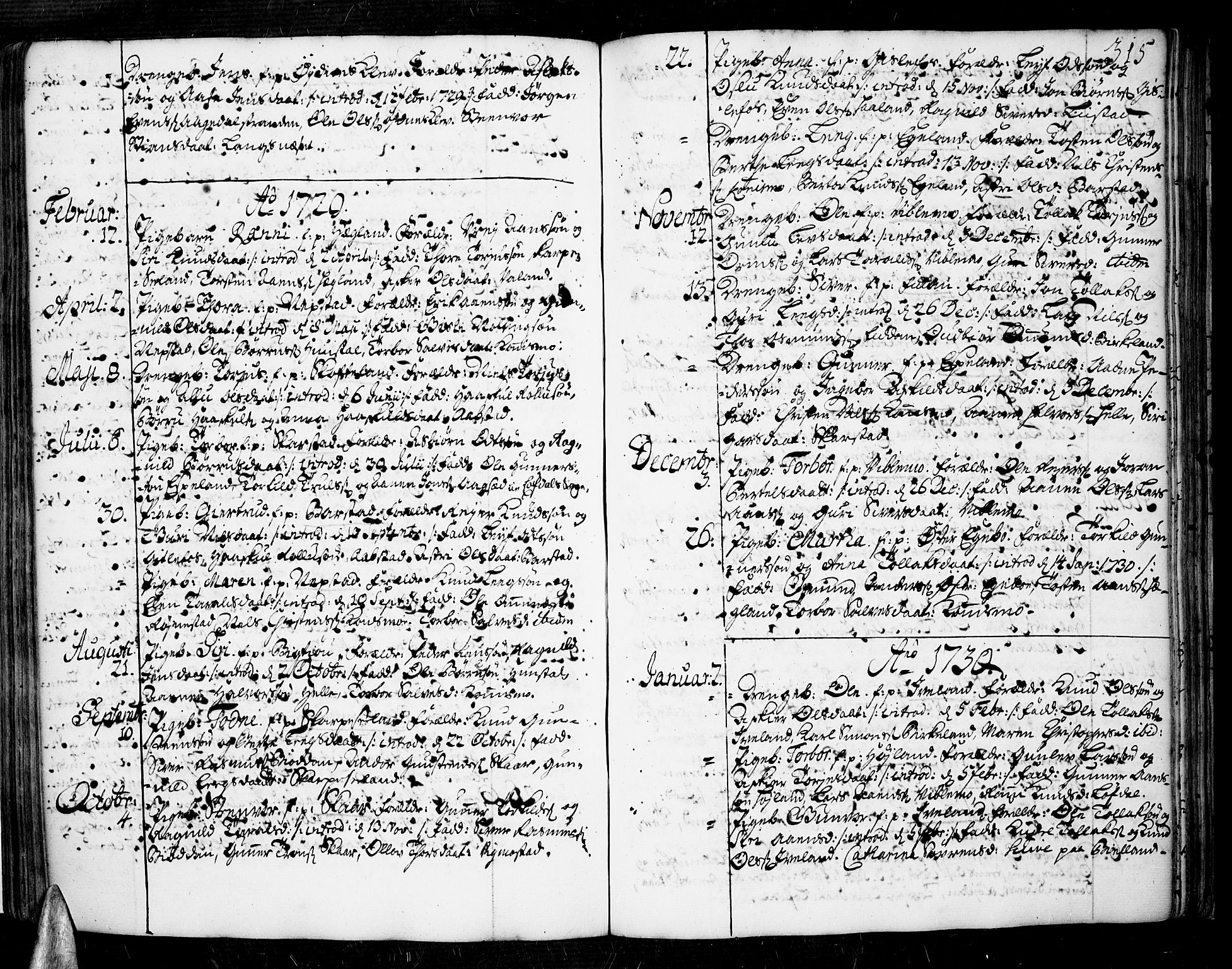 Sør-Audnedal sokneprestkontor, AV/SAK-1111-0039/F/Fa/Fab/L0001: Parish register (official) no. A 1 /4, 1726-1774, p. 315