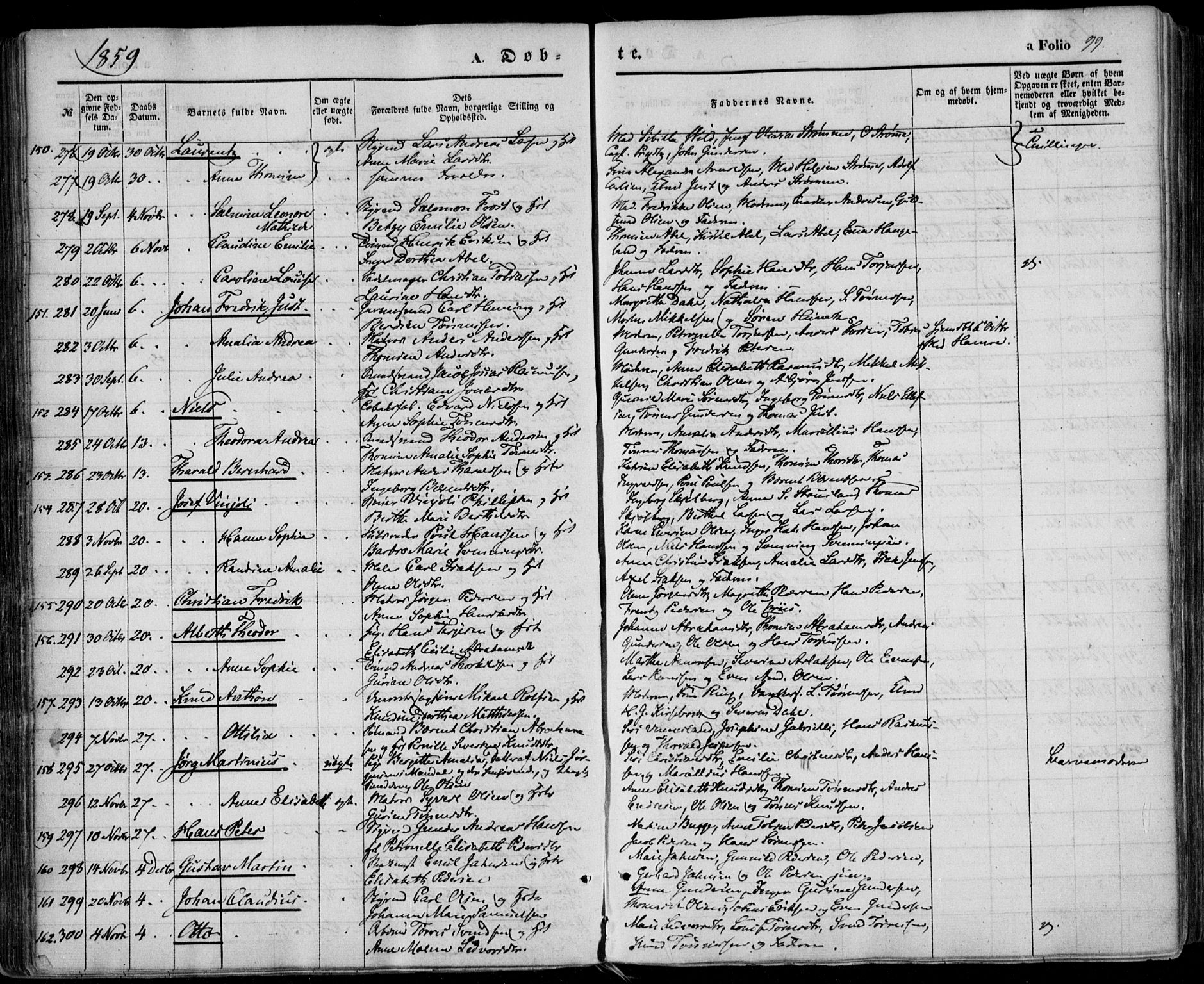 Kristiansand domprosti, AV/SAK-1112-0006/F/Fa/L0014: Parish register (official) no. A 14, 1852-1867, p. 99