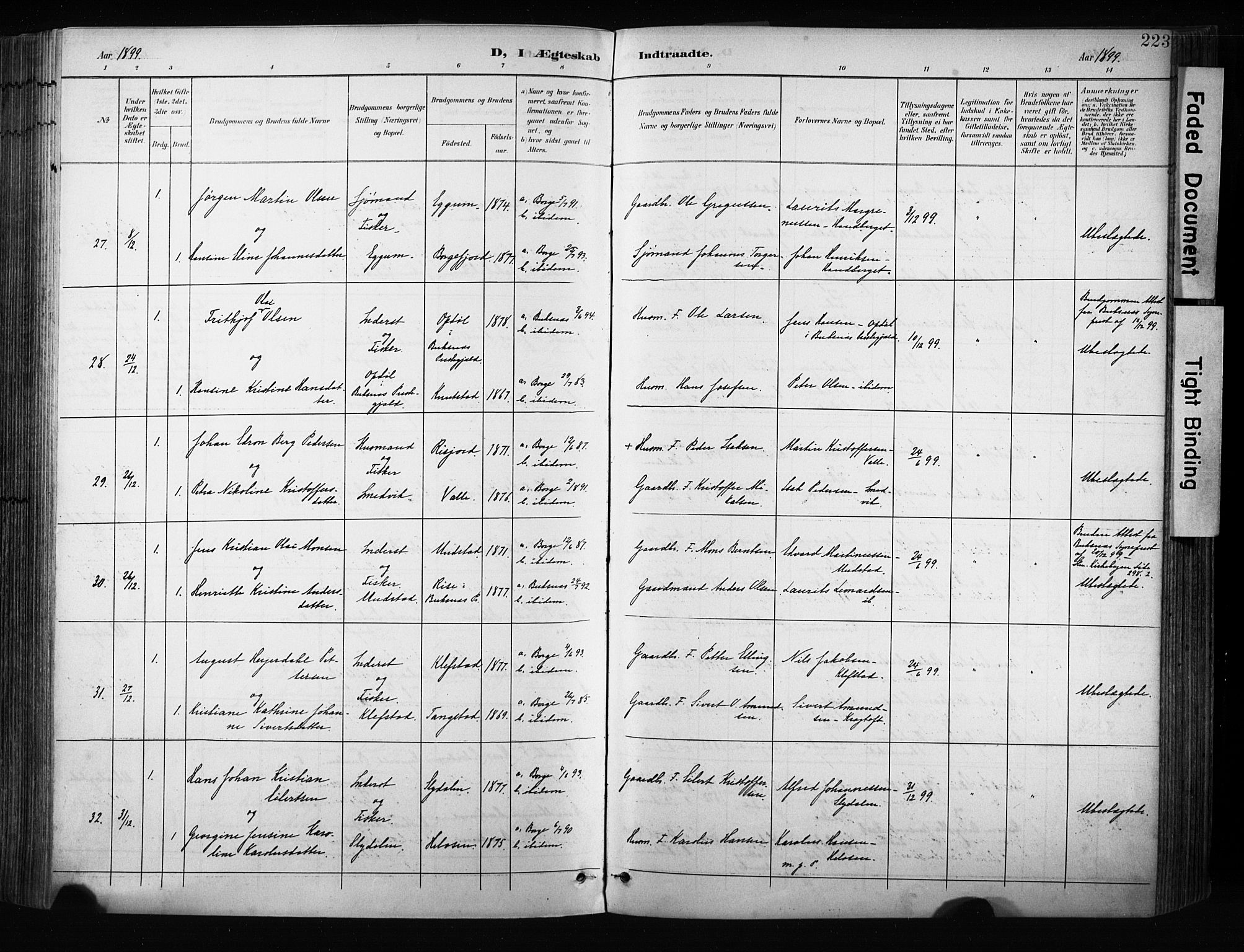 Ministerialprotokoller, klokkerbøker og fødselsregistre - Nordland, AV/SAT-A-1459/880/L1134: Parish register (official) no. 880A08, 1899-1908, p. 223