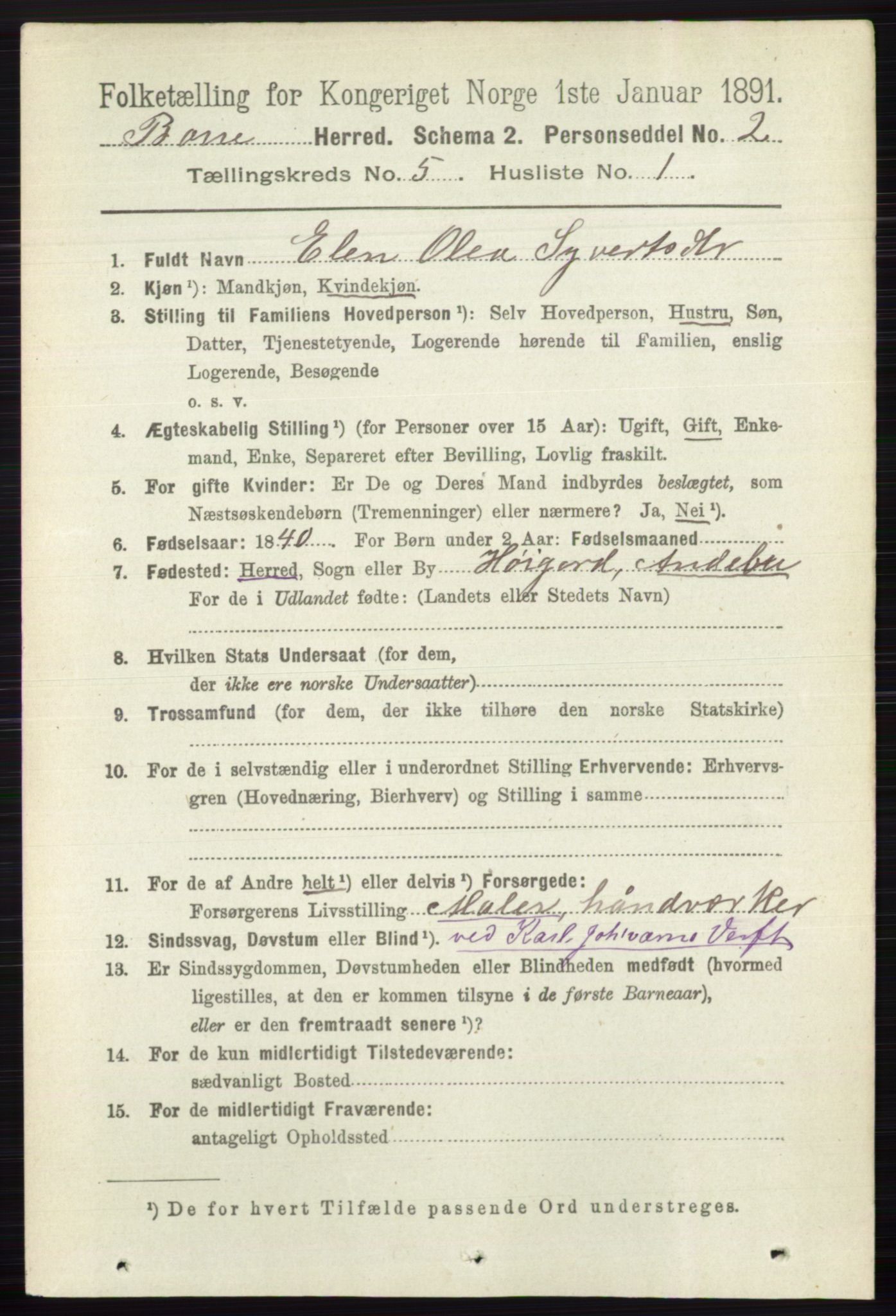 RA, 1891 census for 0717 Borre, 1891, p. 2013