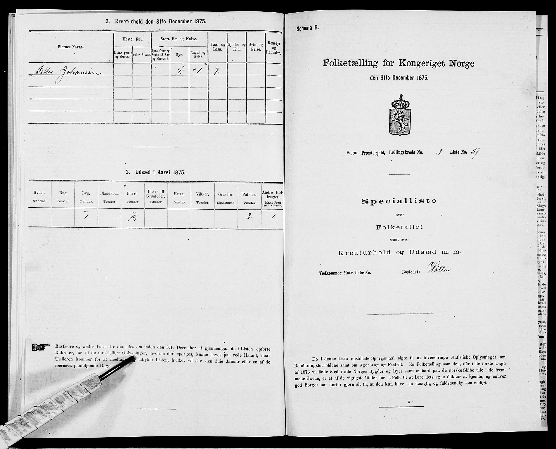 SAK, 1875 census for 1018P Søgne, 1875, p. 470