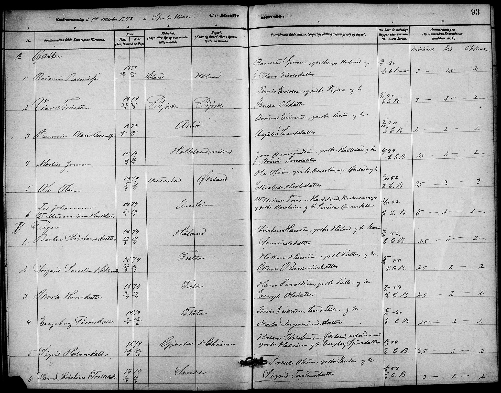 Etne sokneprestembete, SAB/A-75001/H/Hab: Parish register (copy) no. C 4, 1879-1896, p. 93