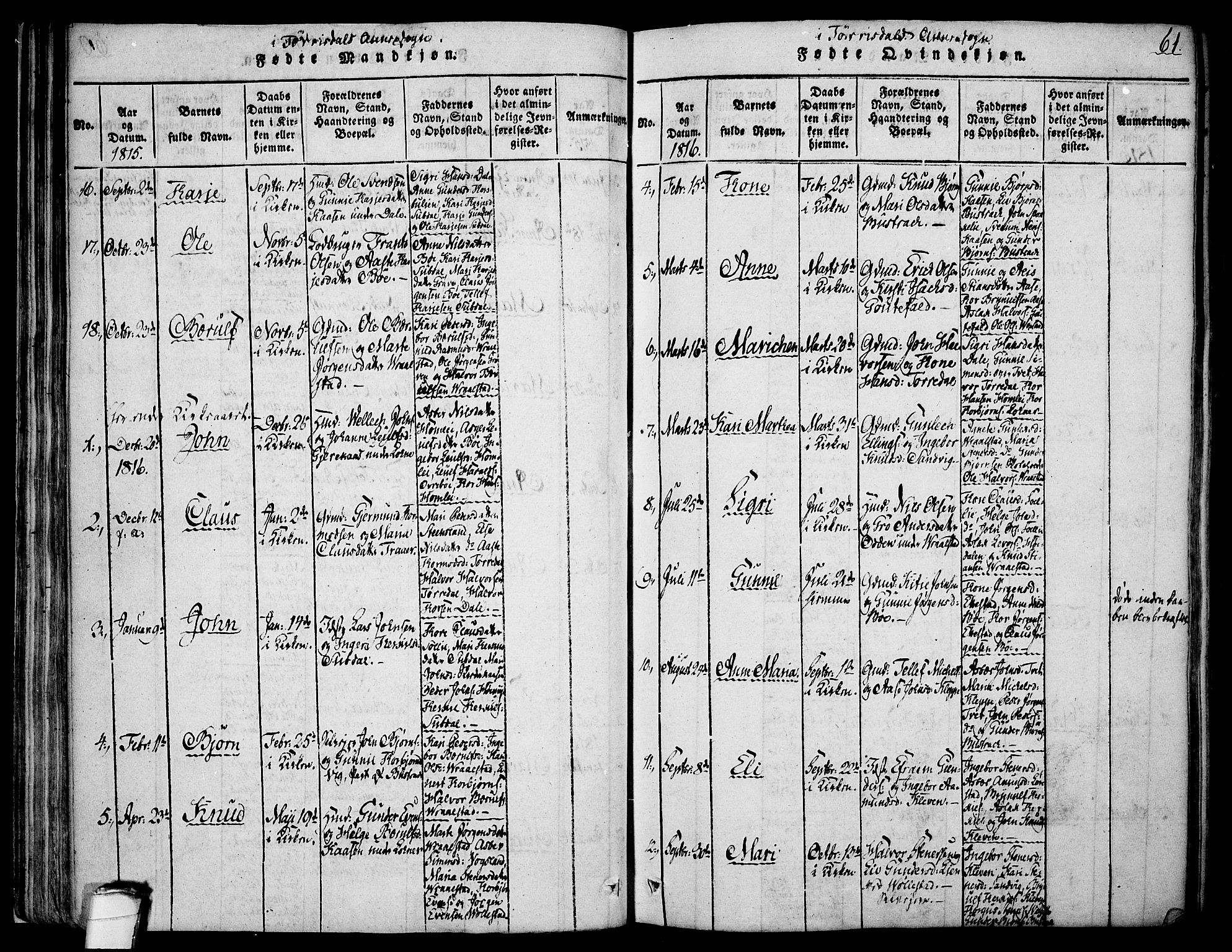 Drangedal kirkebøker, SAKO/A-258/F/Fa/L0005: Parish register (official) no. 5 /2, 1814-1831, p. 61
