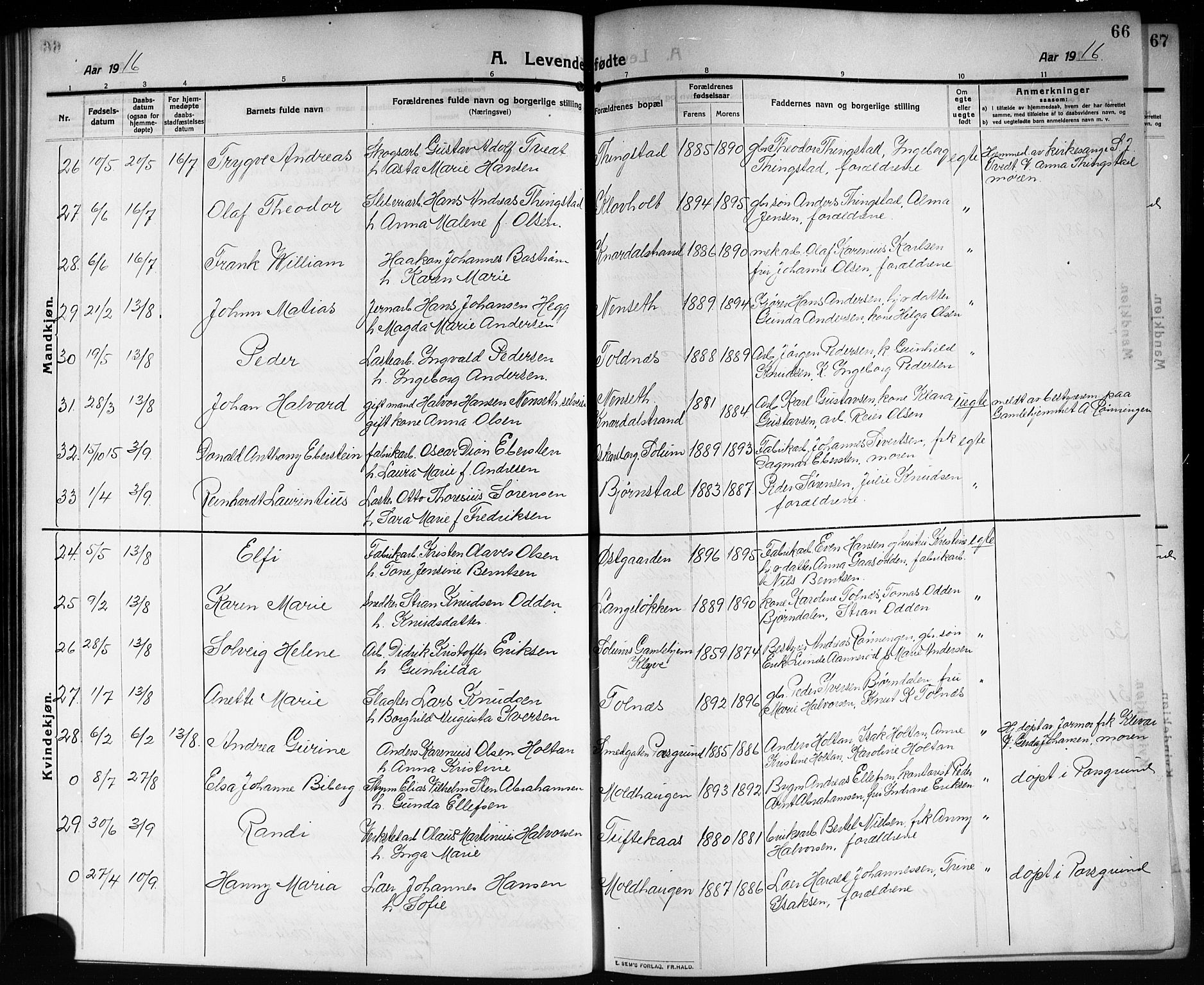 Solum kirkebøker, AV/SAKO-A-306/G/Ga/L0009: Parish register (copy) no. I 9, 1909-1922, p. 66