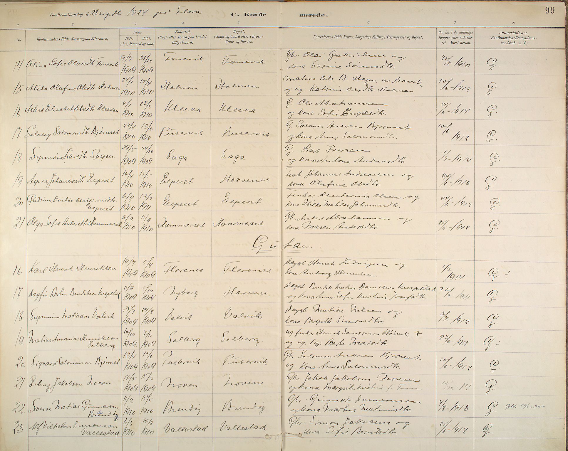 Kinn sokneprestembete, SAB/A-80801/H/Haa/Haab/L0006: Parish register (official) no. B 6, 1883-1925, p. 99