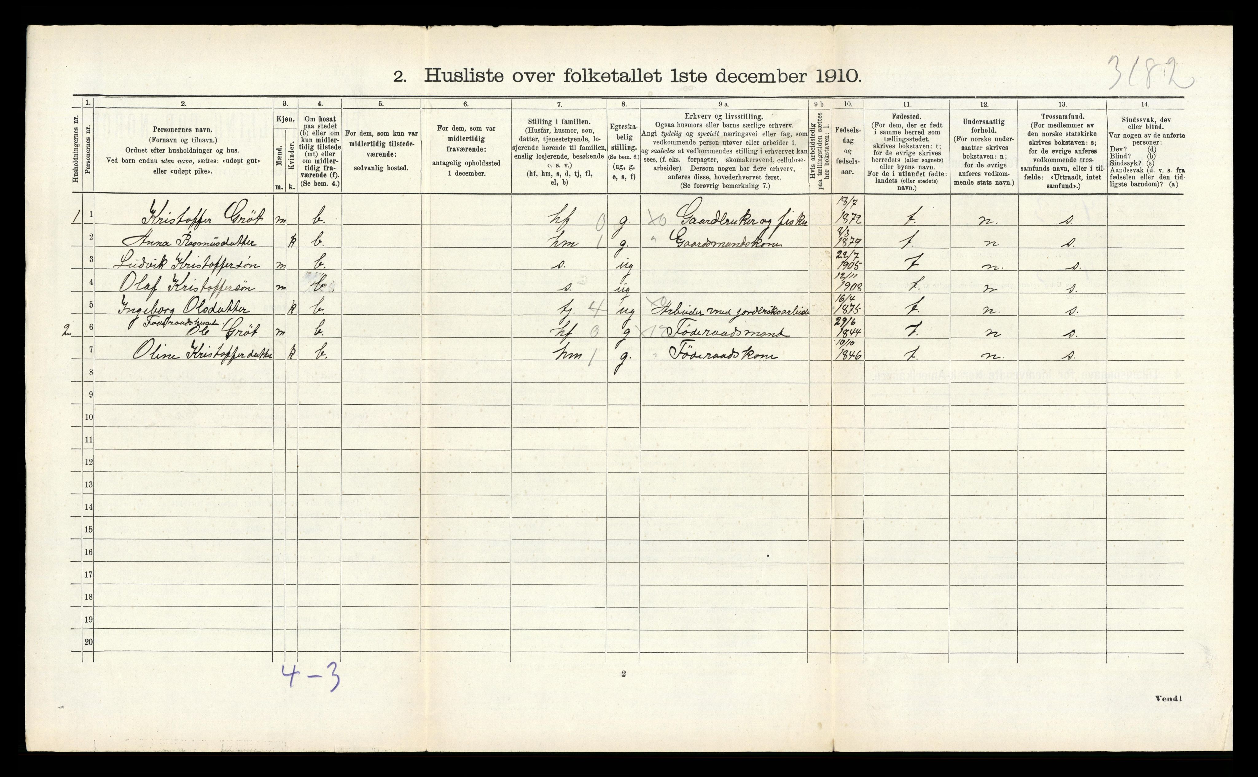 RA, 1910 census for Vatne, 1910, p. 278