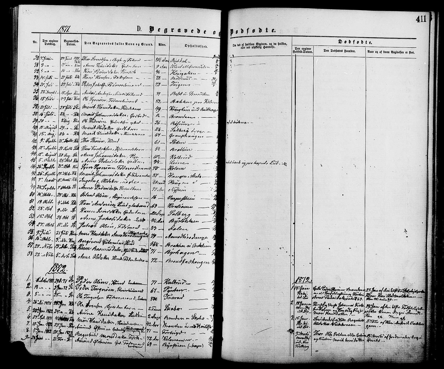 Nord-Fron prestekontor, SAH/PREST-080/H/Ha/Haa/L0002: Parish register (official) no. 2, 1865-1883, p. 411