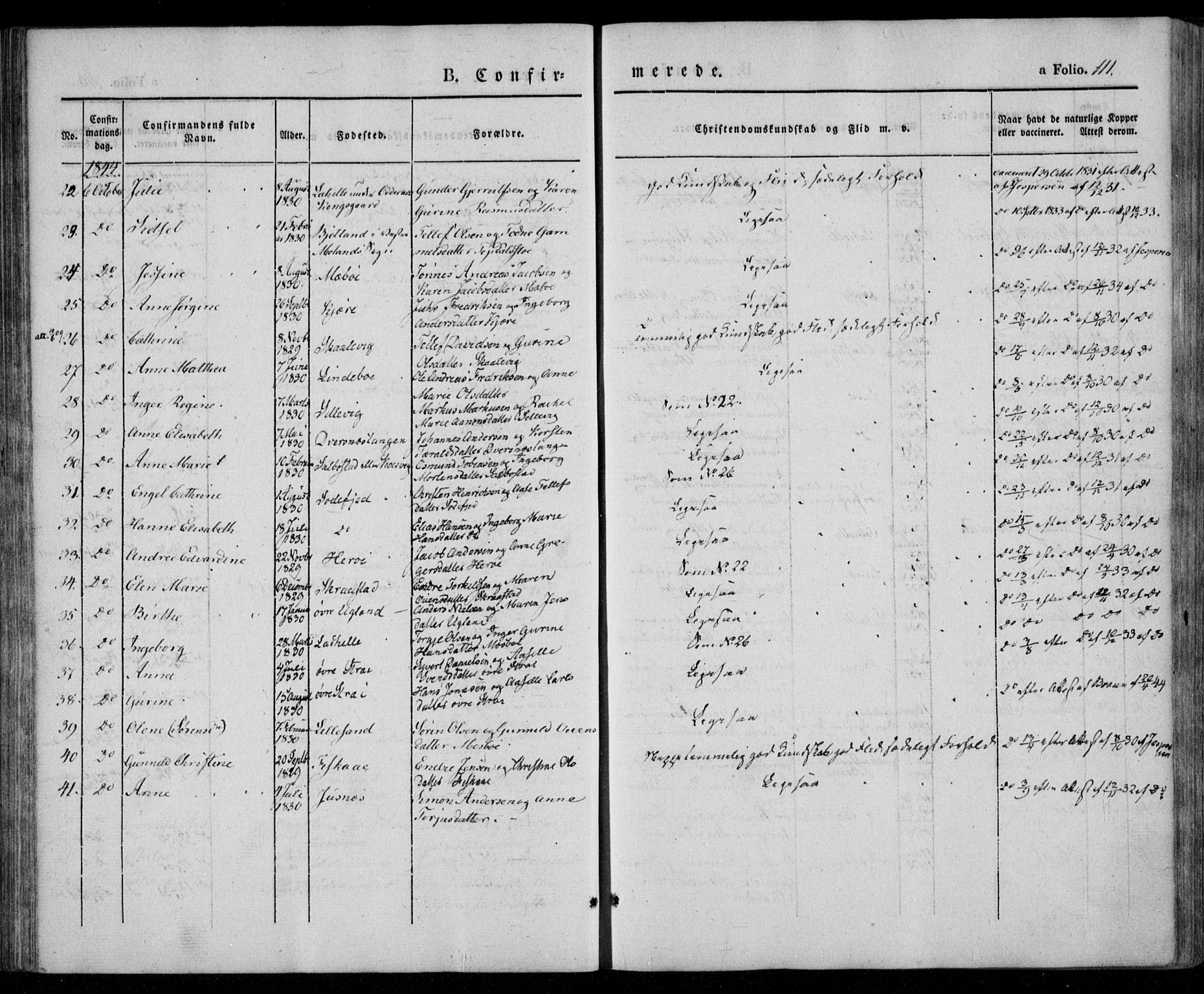 Oddernes sokneprestkontor, SAK/1111-0033/F/Fa/Faa/L0006: Parish register (official) no. A 6, 1838-1851, p. 111