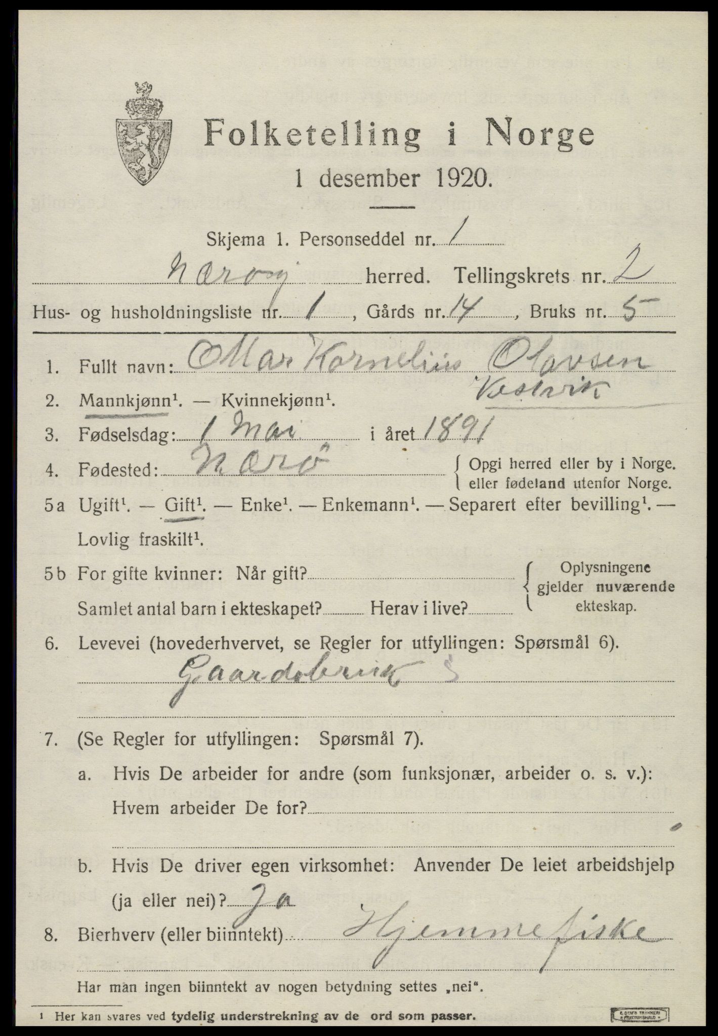 SAT, 1920 census for Nærøy, 1920, p. 1283
