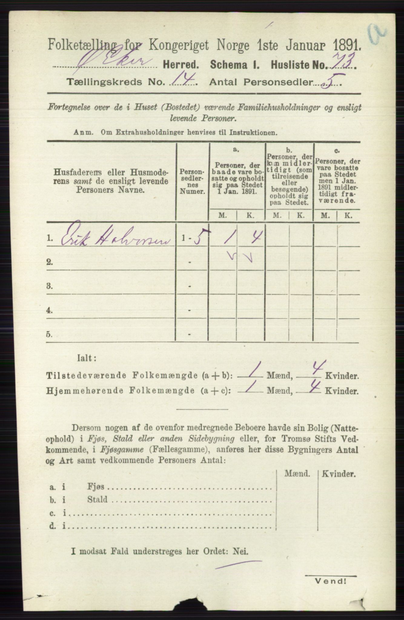 RA, 1891 census for 0624 Øvre Eiker, 1891, p. 6448