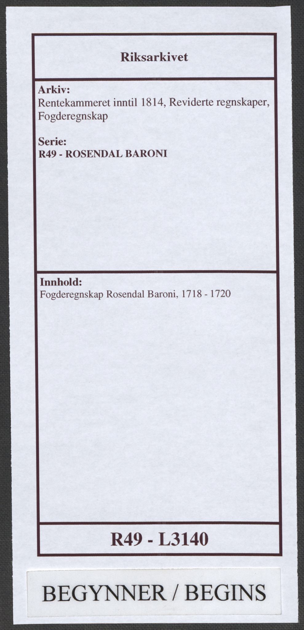 Rentekammeret inntil 1814, Reviderte regnskaper, Fogderegnskap, AV/RA-EA-4092/R49/L3140: Fogderegnskap Rosendal Baroni, 1718-1720, p. 1