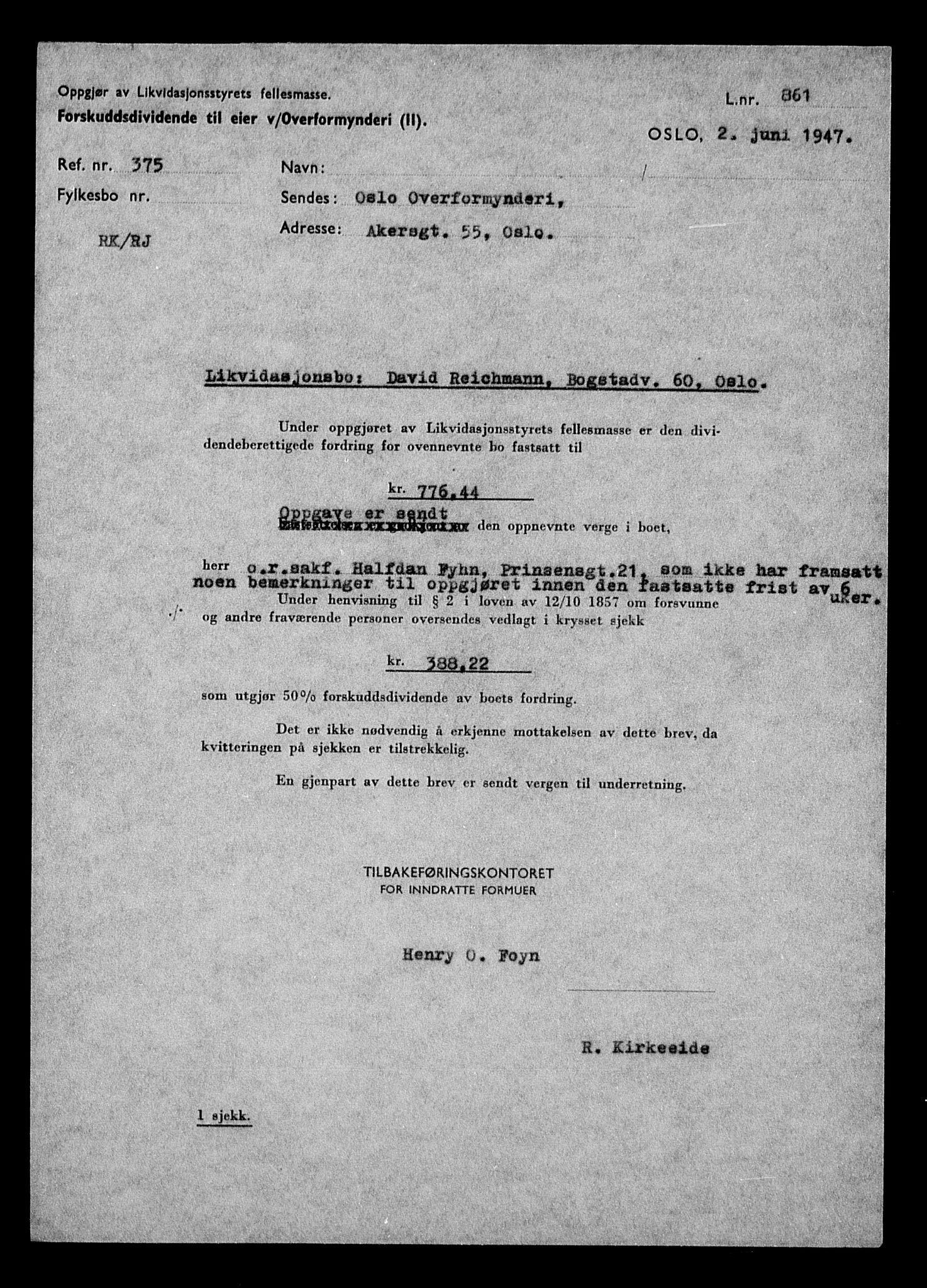 Justisdepartementet, Tilbakeføringskontoret for inndratte formuer, AV/RA-S-1564/H/Hc/Hcc/L0972: --, 1945-1947, p. 309