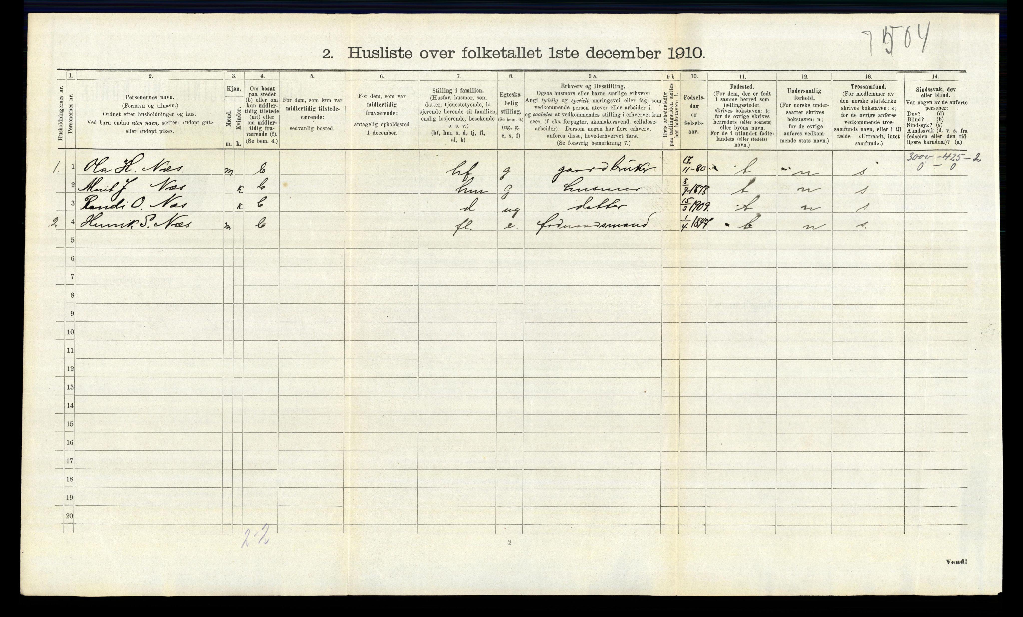 RA, 1910 census for Nord-Aurdal, 1910, p. 284