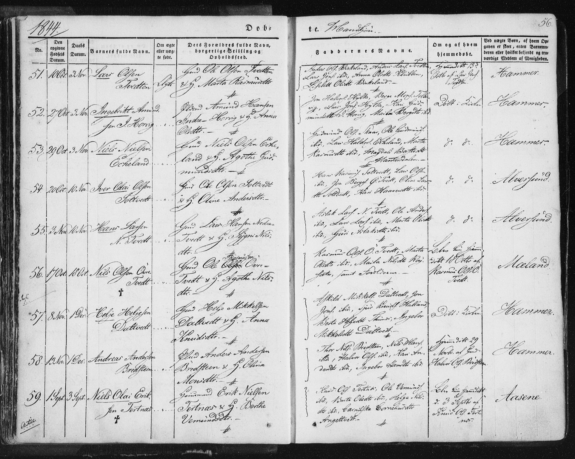 Hamre sokneprestembete, AV/SAB-A-75501/H/Ha/Haa/Haaa/L0012: Parish register (official) no. A 12, 1834-1845, p. 56