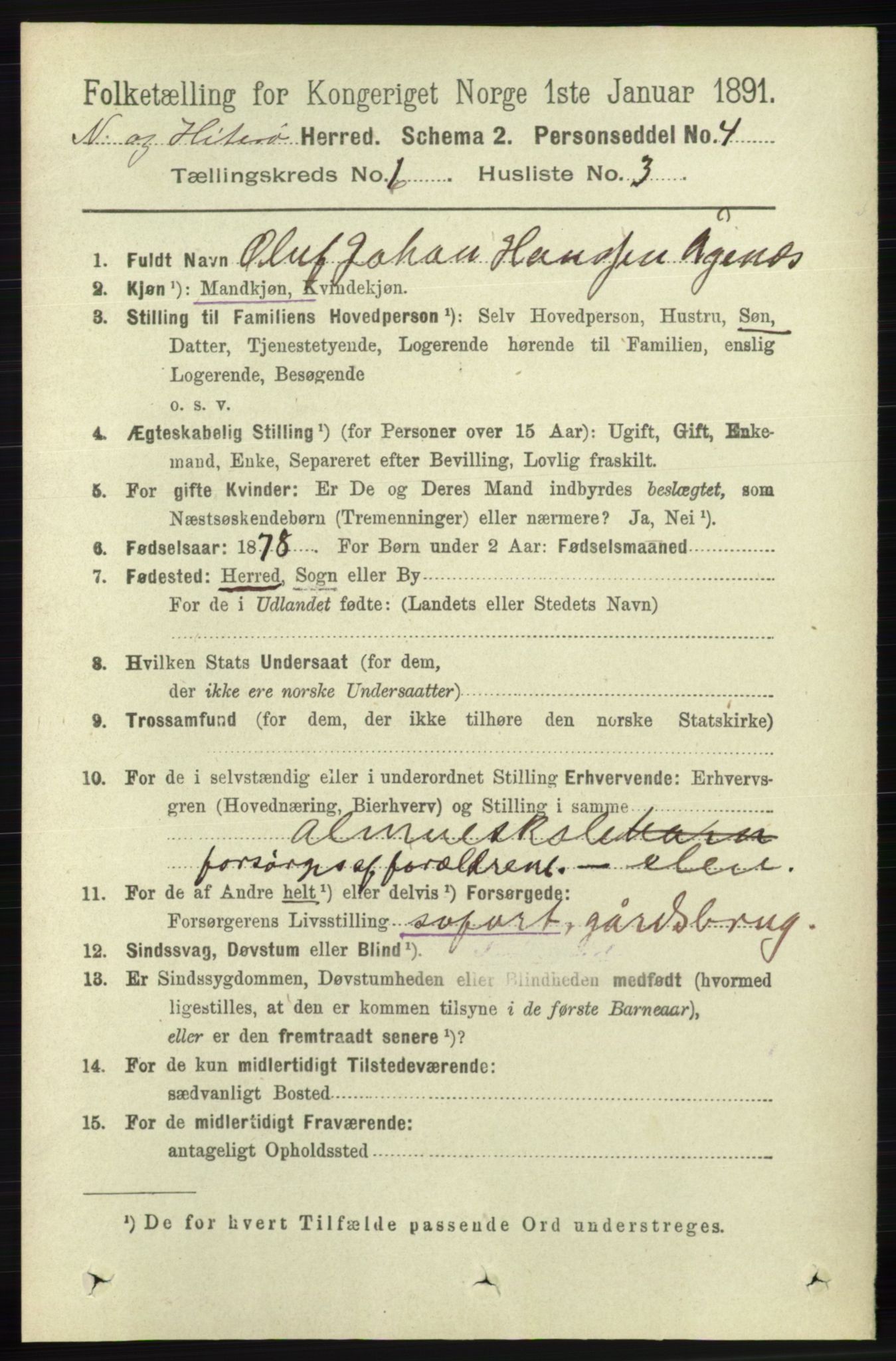 RA, 1891 census for 1043 Hidra og Nes, 1891, p. 2256