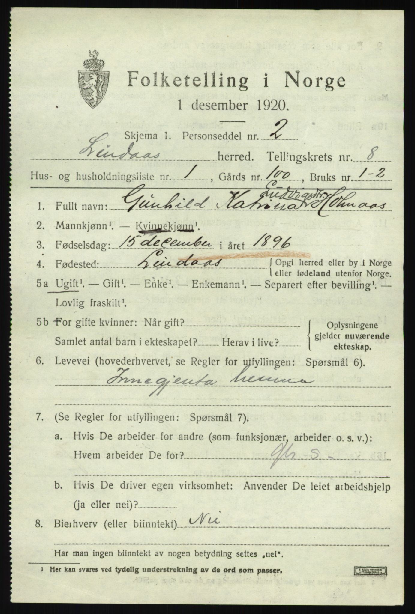 SAB, 1920 census for Lindås, 1920, p. 4235