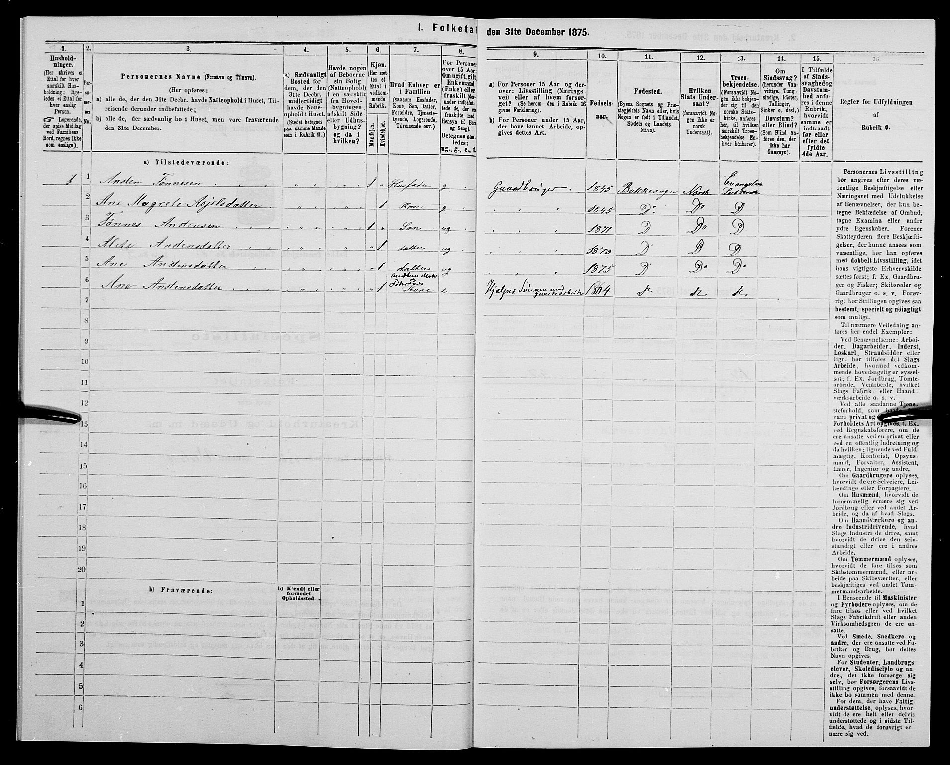 SAK, 1875 census for 1045P Bakke, 1875, p. 65