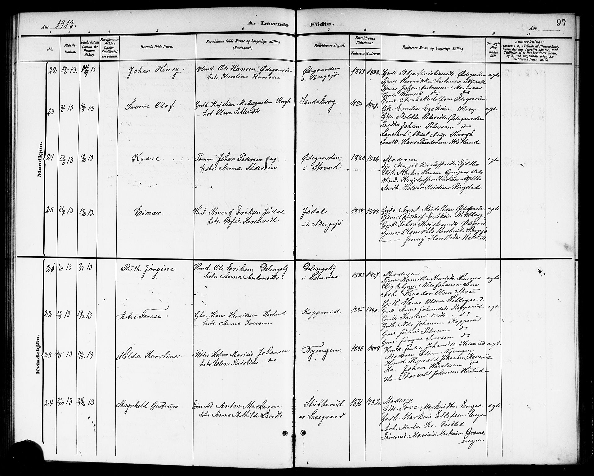 Høland prestekontor Kirkebøker, AV/SAO-A-10346a/G/Gb/L0001: Parish register (copy) no. II 1, 1902-1919, p. 97