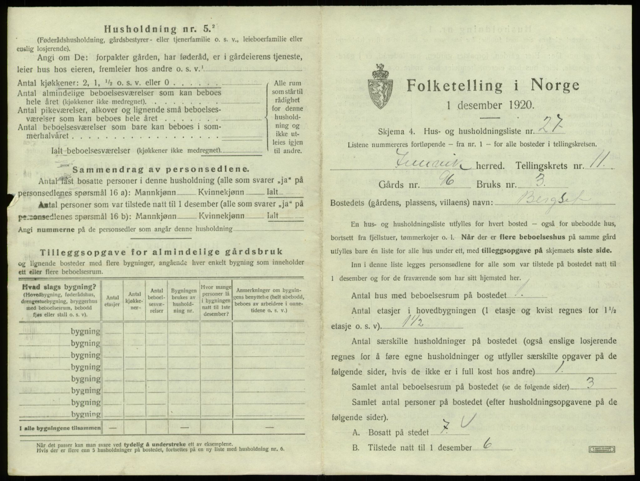 SAB, 1920 census for Innvik, 1920, p. 693