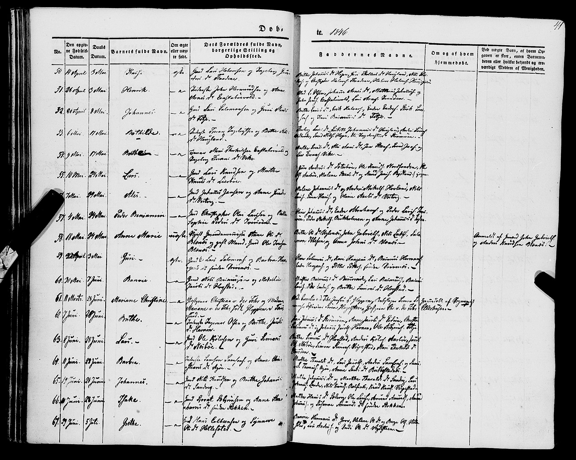 Stord sokneprestembete, SAB/A-78201/H/Haa: Parish register (official) no. A 7, 1841-1861, p. 41