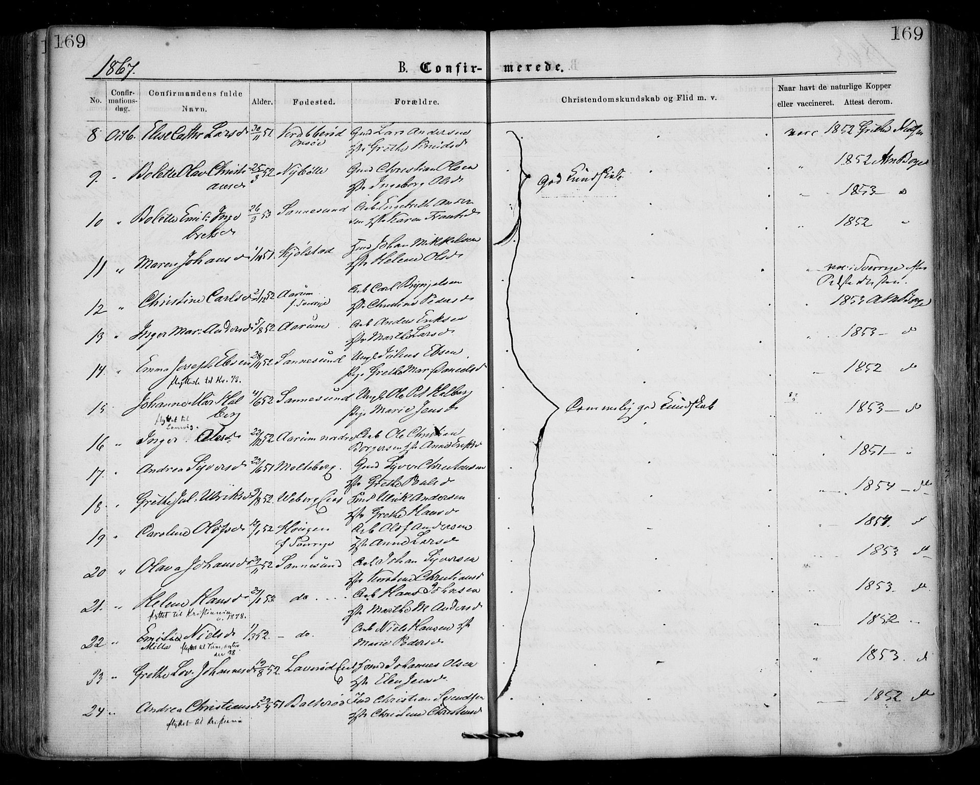 Borge prestekontor Kirkebøker, AV/SAO-A-10903/F/Fa/L0006: Parish register (official) no. I 6, 1861-1874, p. 169