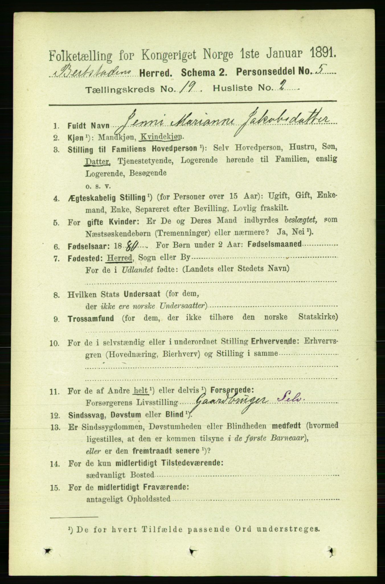 RA, 1891 census for 1727 Beitstad, 1891, p. 4827