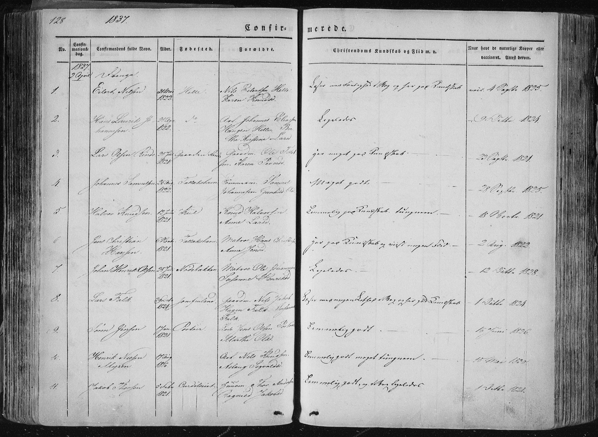 Sannidal kirkebøker, AV/SAKO-A-296/F/Fa/L0007: Parish register (official) no. 7, 1831-1854, p. 128