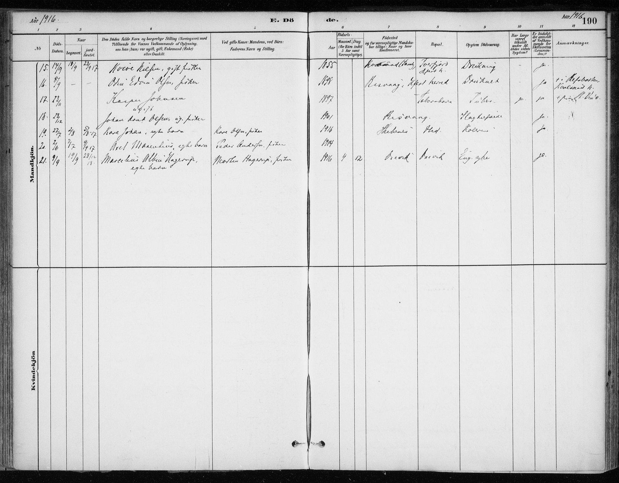 Hammerfest sokneprestkontor, AV/SATØ-S-1347/H/Ha/L0013.kirke: Parish register (official) no. 13, 1898-1917, p. 190