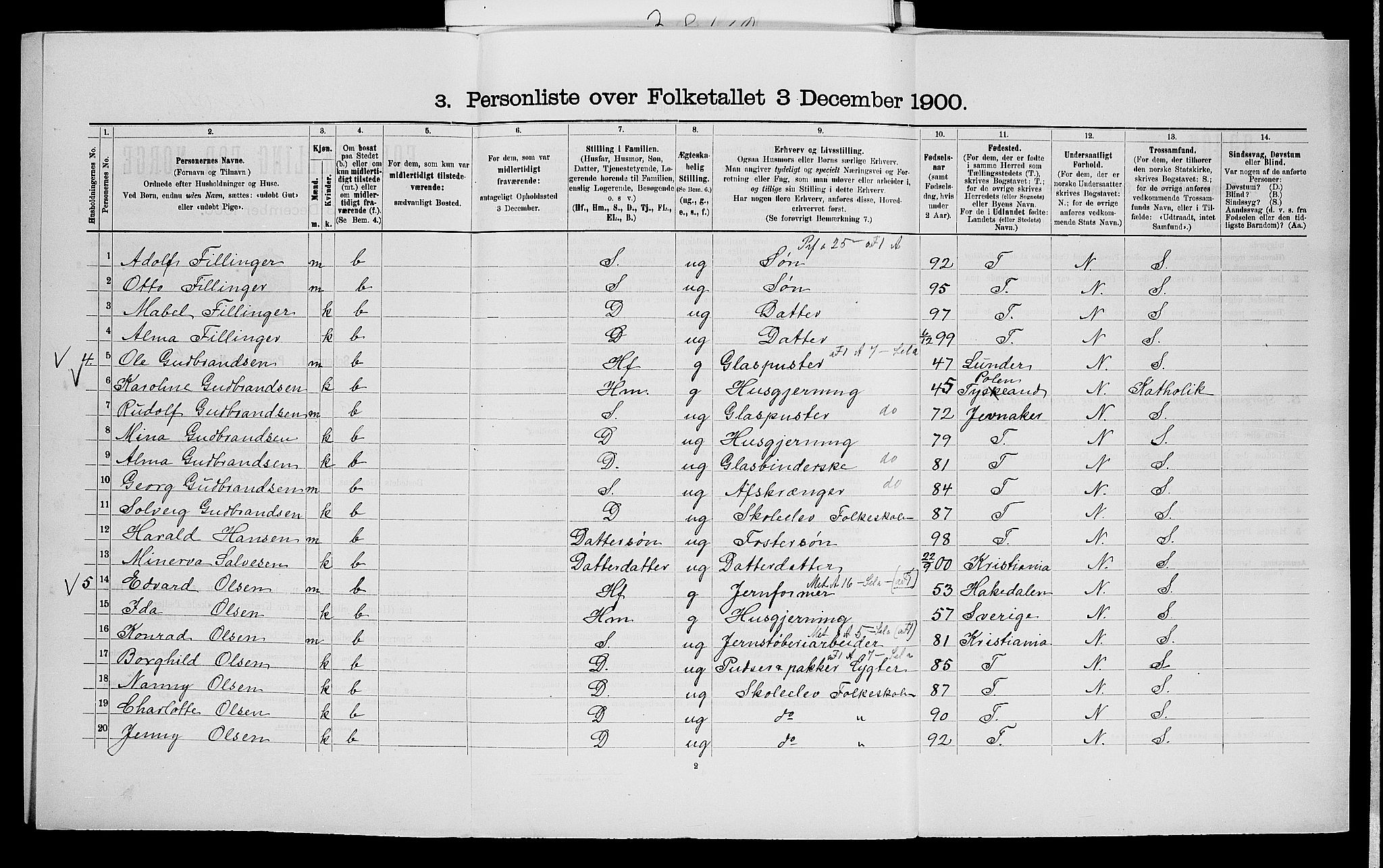 SAO, 1900 census for Bærum, 1900