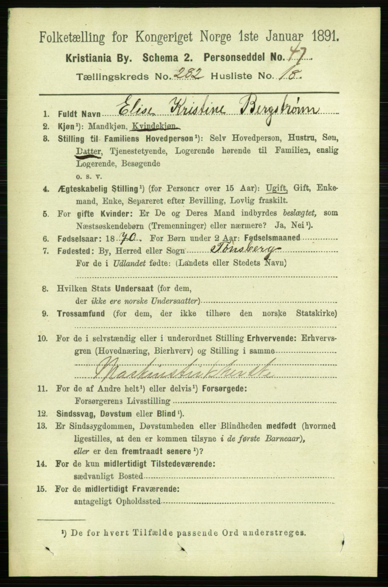 RA, 1891 census for 0301 Kristiania, 1891, p. 172284