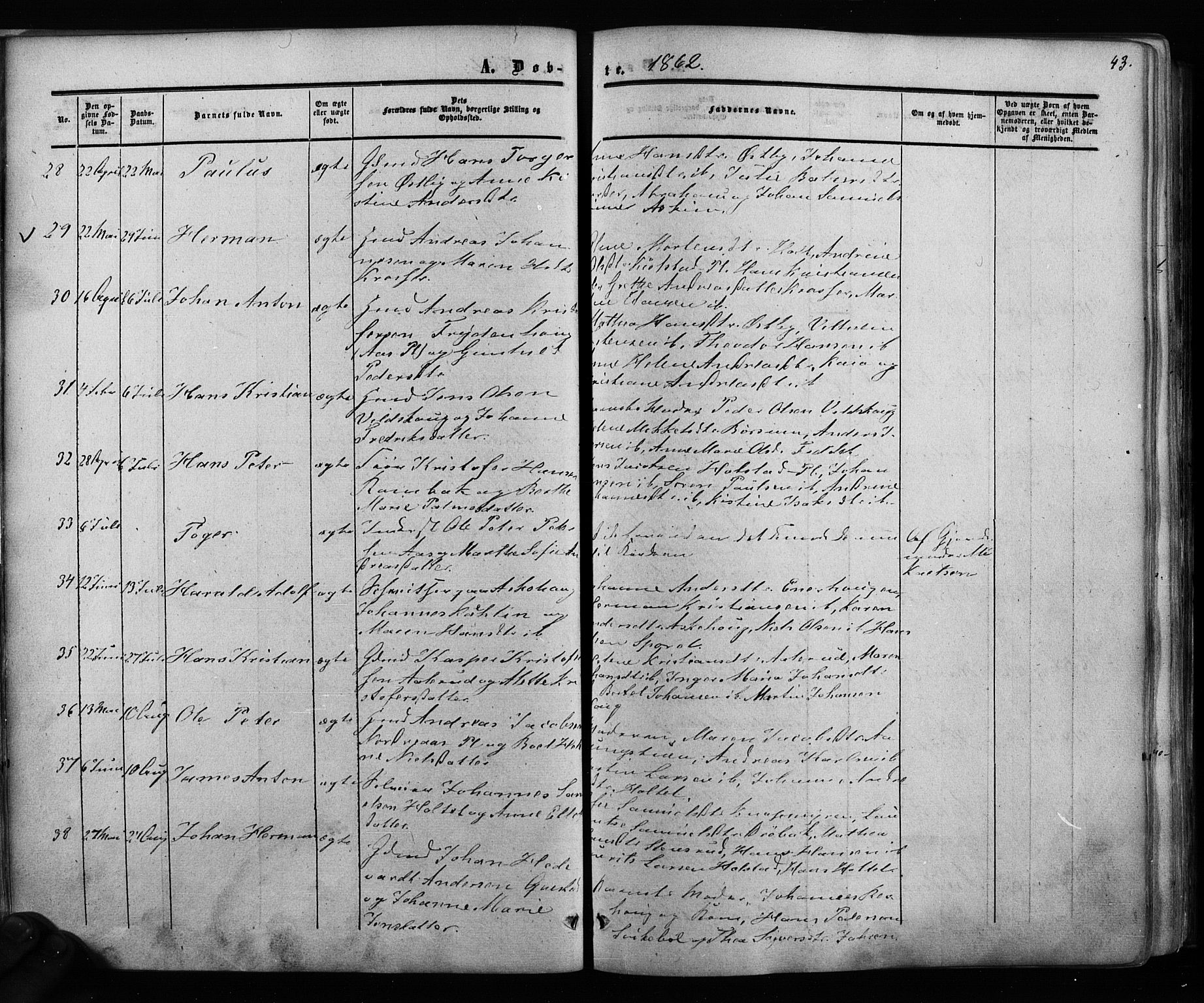 Ås prestekontor Kirkebøker, SAO/A-10894/F/Fa/L0007: Parish register (official) no. I 7, 1854-1870, p. 43