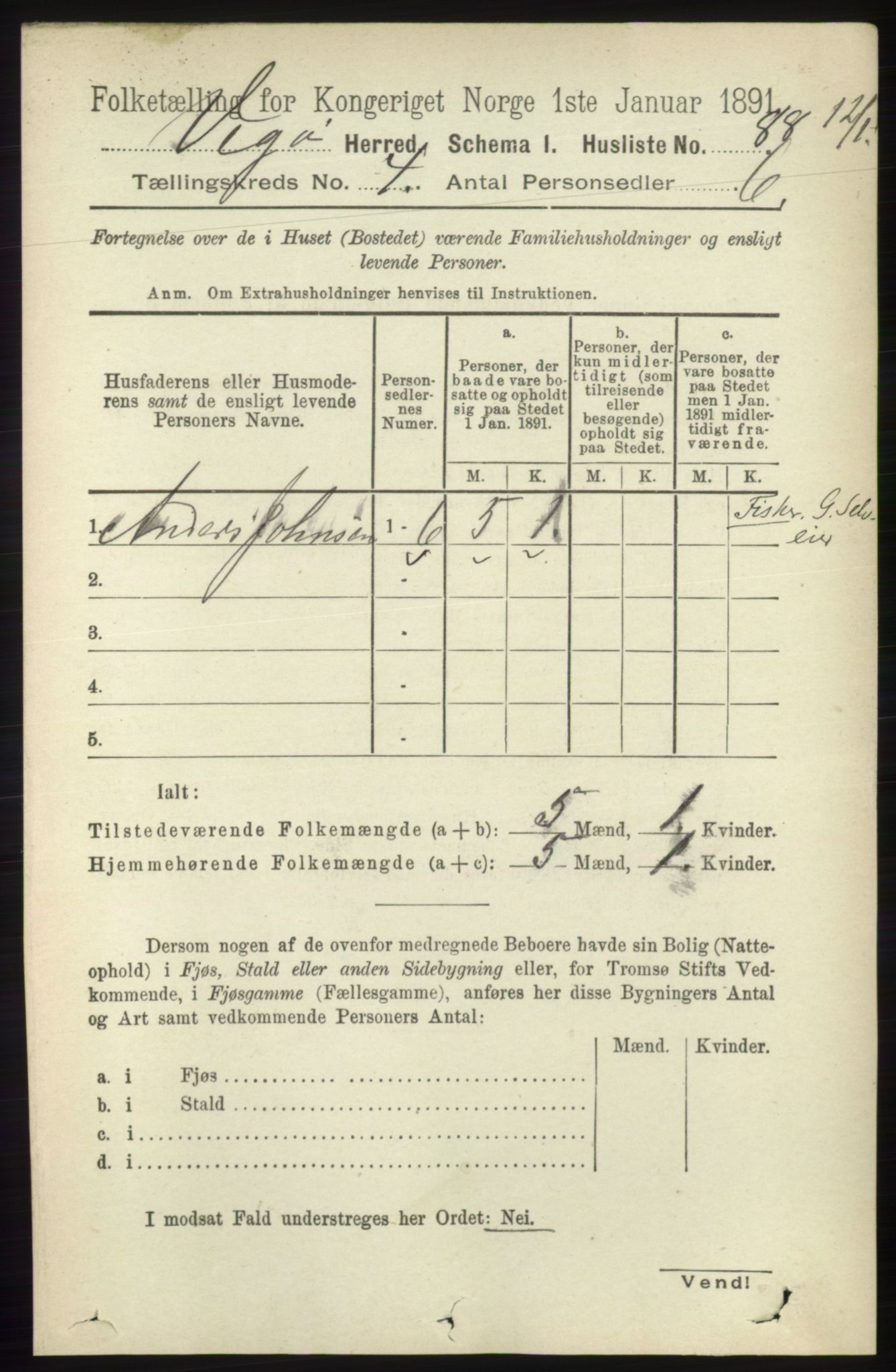 RA, 1891 census for 1815 Vega, 1891, p. 1452