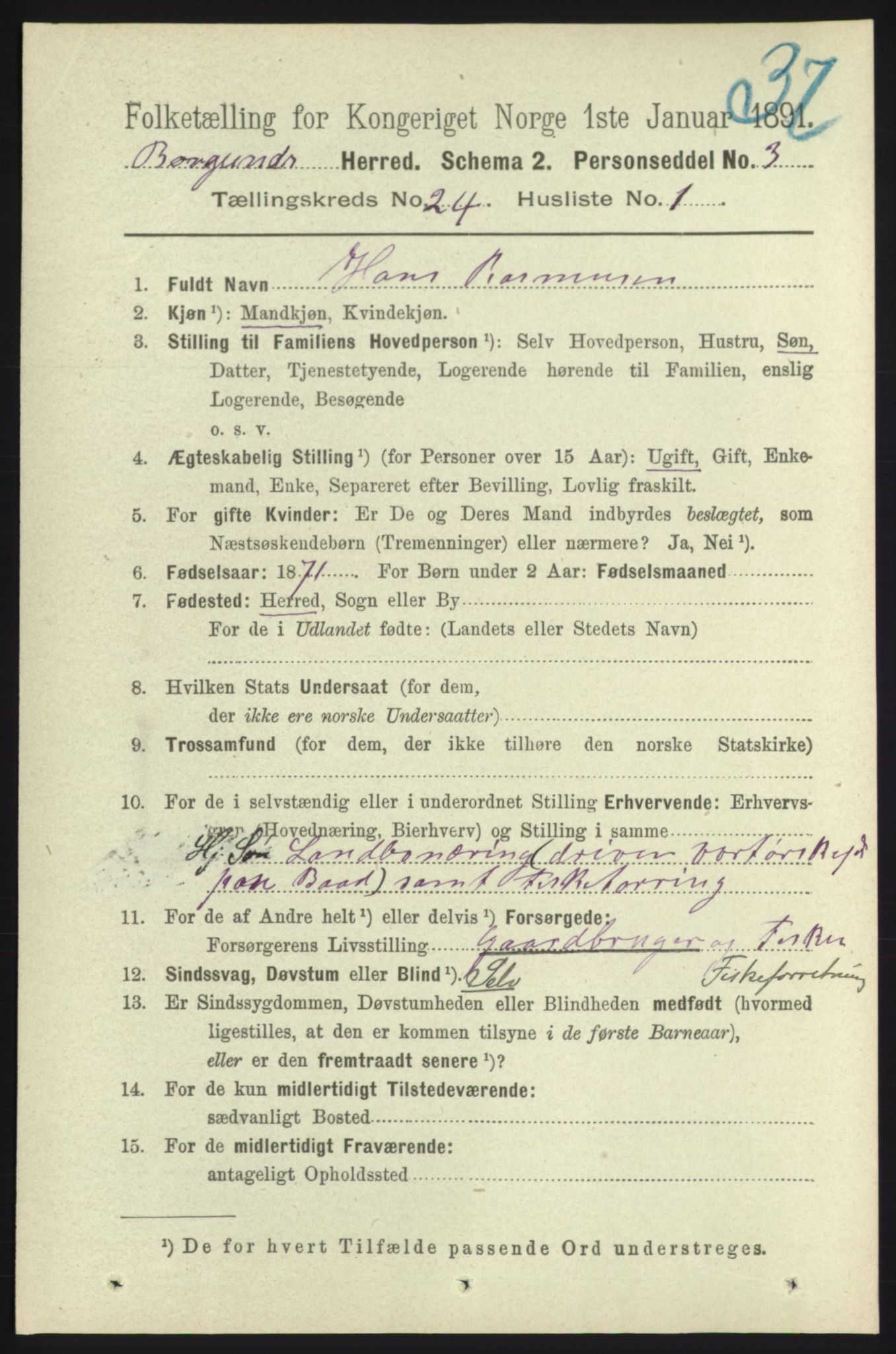 RA, 1891 census for 1531 Borgund, 1891, p. 7104