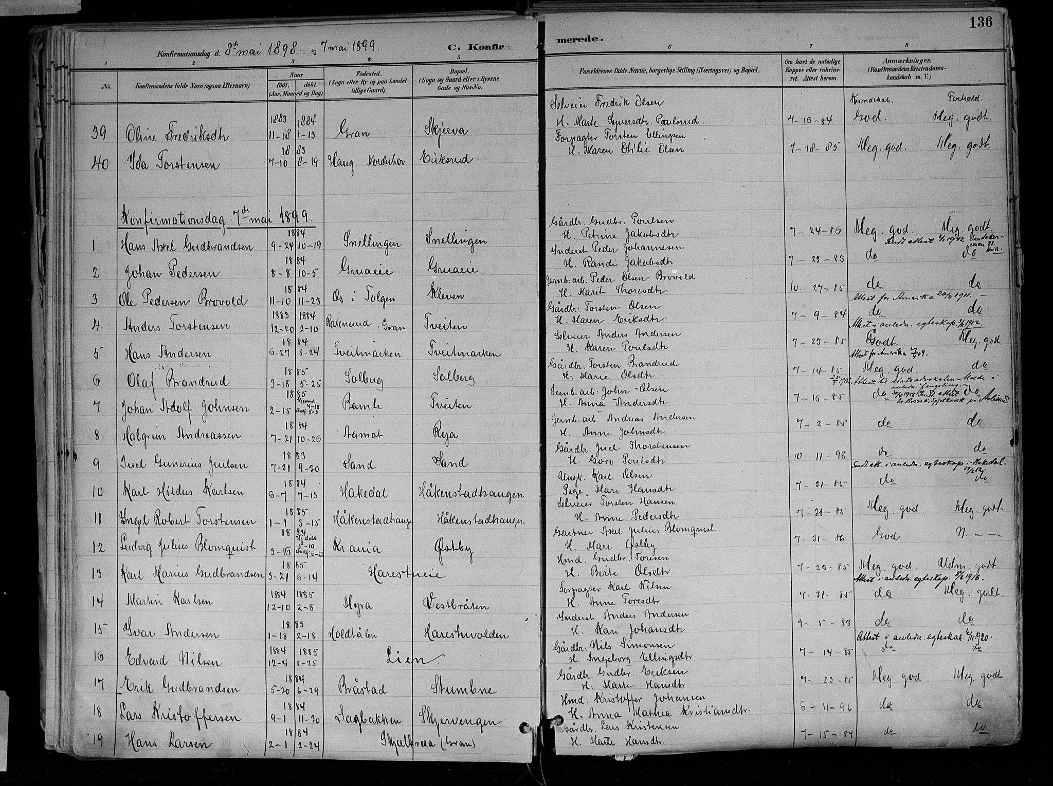 Jevnaker prestekontor, SAH/PREST-116/H/Ha/Haa/L0010: Parish register (official) no. 10, 1891-1906, p. 136