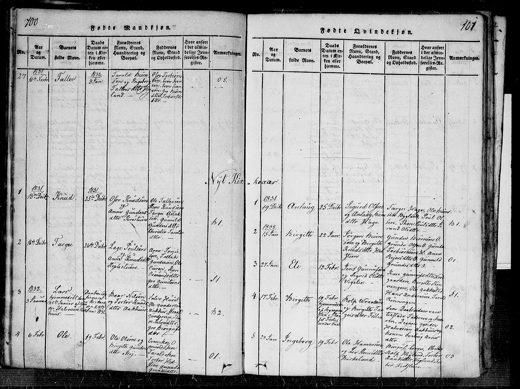 Bygland sokneprestkontor, AV/SAK-1111-0006/F/Fa/Fab/L0003: Parish register (official) no. A 3, 1816-1841, p. 100-101