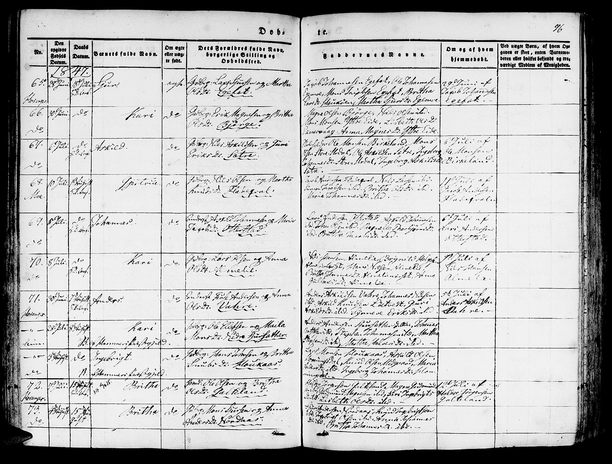 Hosanger sokneprestembete, SAB/A-75801/H/Haa: Parish register (official) no. A 7, 1835-1848, p. 96