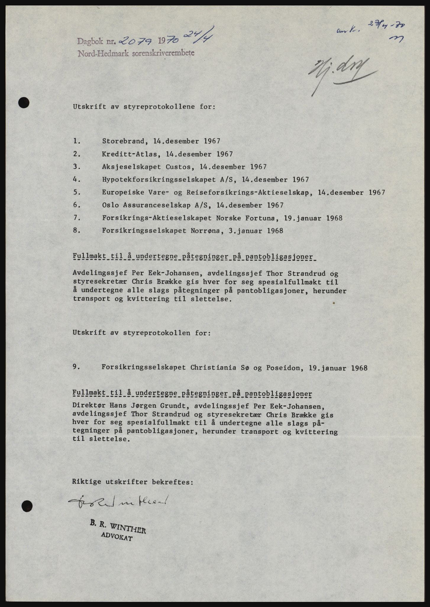 Nord-Hedmark sorenskriveri, SAH/TING-012/H/Hc/L0033: Mortgage book no. 33, 1970-1970, Diary no: : 2079/1970