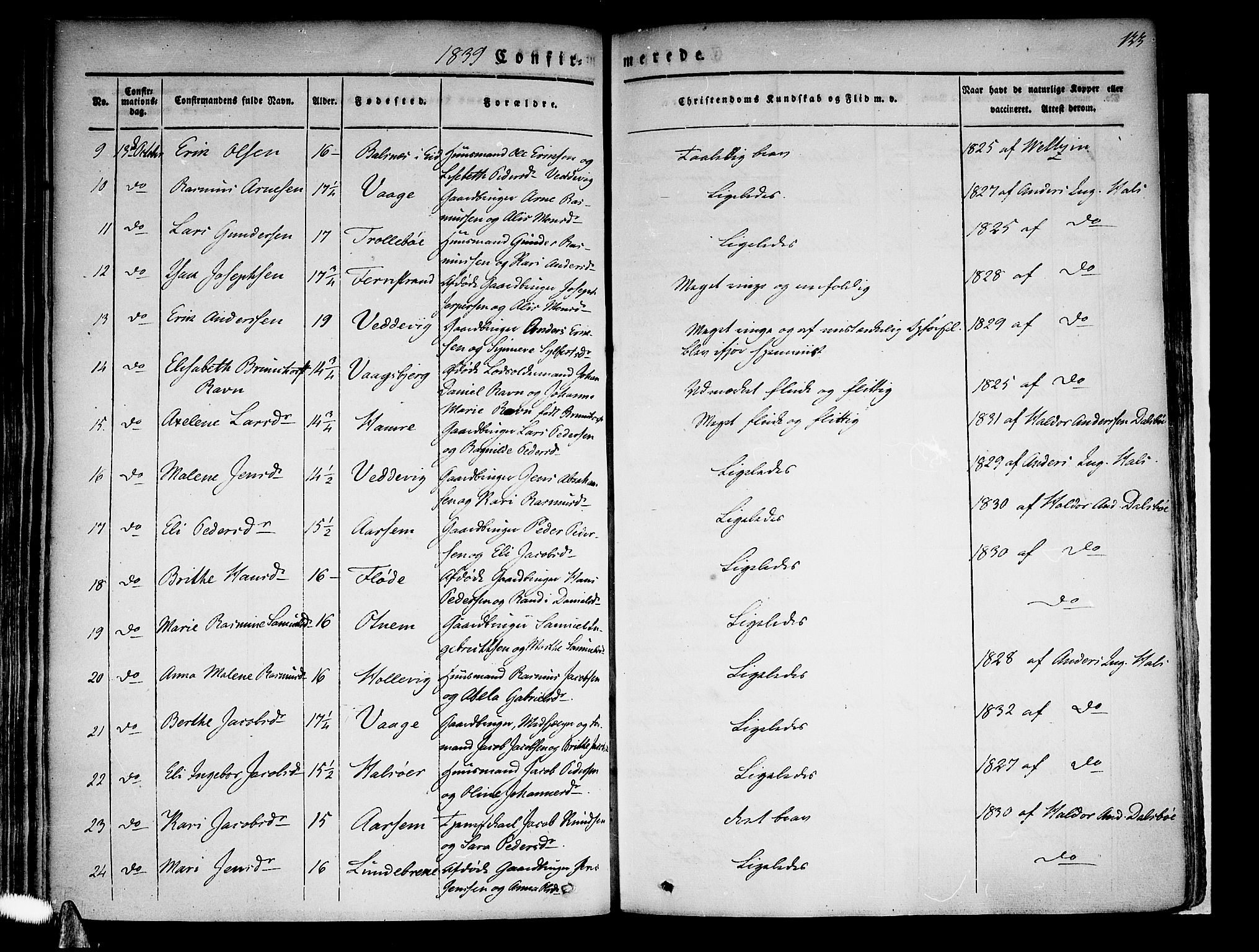 Selje sokneprestembete, SAB/A-99938/H/Ha/Haa/Haaa: Parish register (official) no. A 9, 1829-1844, p. 133