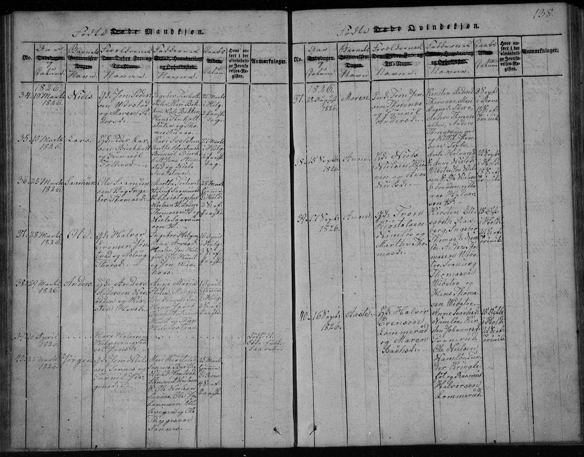 Holla kirkebøker, AV/SAKO-A-272/F/Fa/L0003: Parish register (official) no. 3, 1815-1830, p. 138