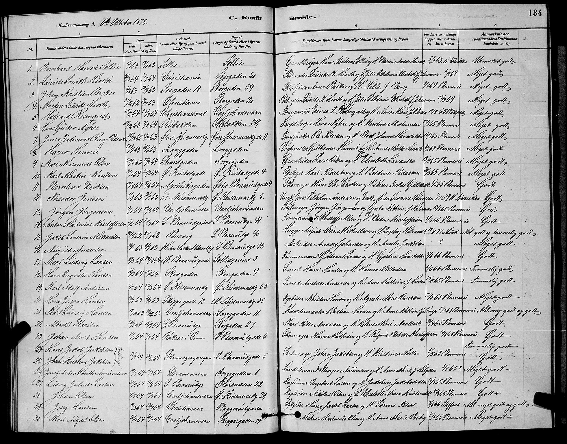 Horten kirkebøker, AV/SAKO-A-348/G/Ga/L0003: Parish register (copy) no. 4, 1878-1887, p. 134