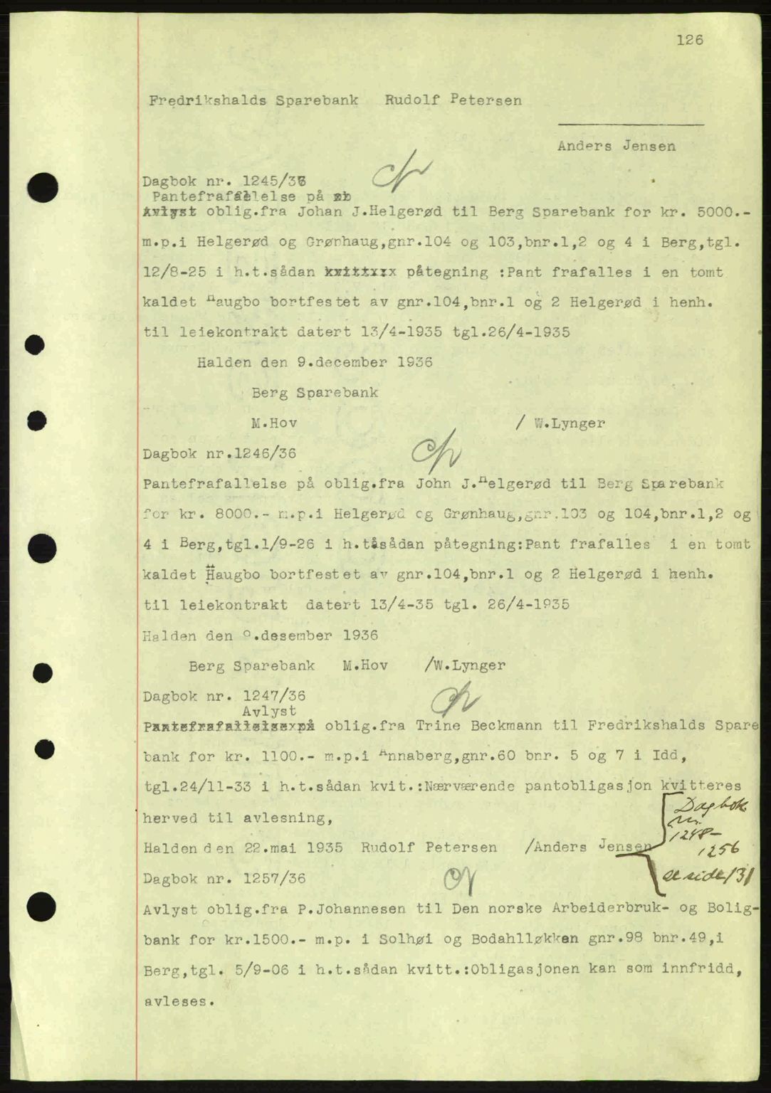 Idd og Marker sorenskriveri, AV/SAO-A-10283/G/Gb/Gbc/L0001: Mortgage book no. B1-3, 1936-1939, Diary no: : 1245/1936