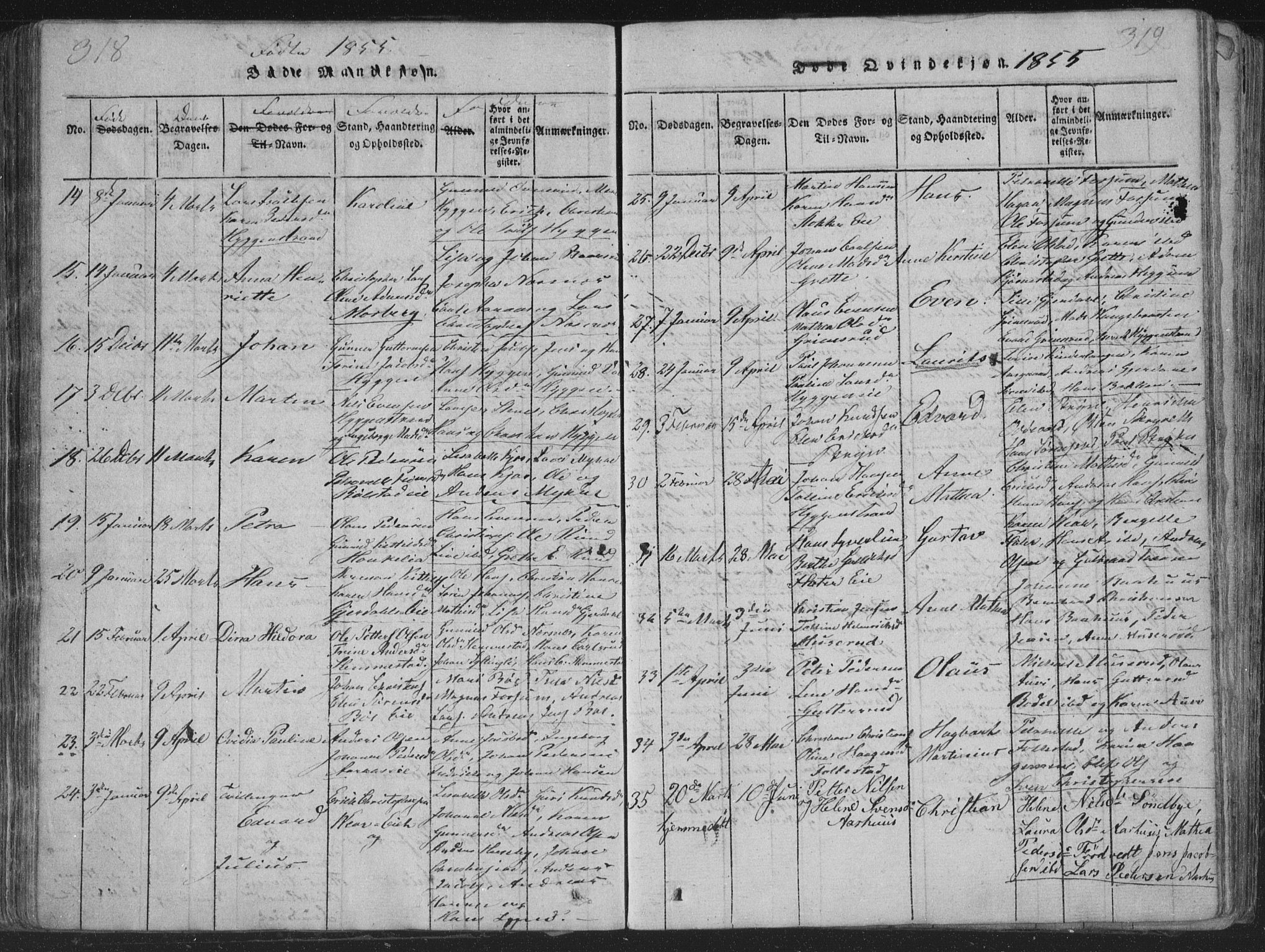 Røyken kirkebøker, AV/SAKO-A-241/G/Ga/L0003: Parish register (copy) no. 3, 1814-1856, p. 318-319