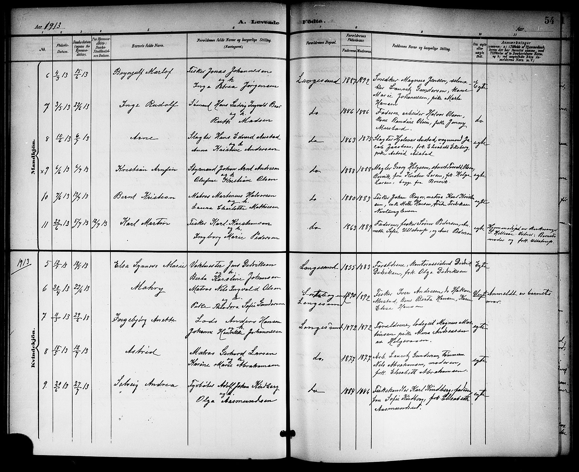 Langesund kirkebøker, SAKO/A-280/G/Ga/L0006: Parish register (copy) no. 6, 1899-1918, p. 54