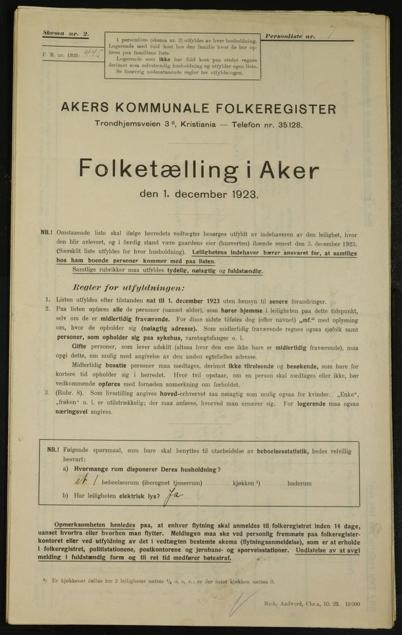 , Municipal Census 1923 for Aker, 1923, p. 25330