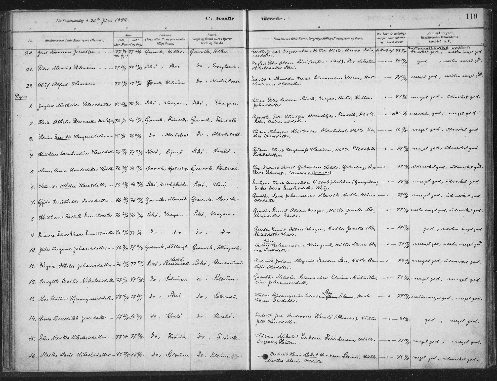 Ministerialprotokoller, klokkerbøker og fødselsregistre - Nord-Trøndelag, SAT/A-1458/788/L0697: Parish register (official) no. 788A04, 1878-1902, p. 119