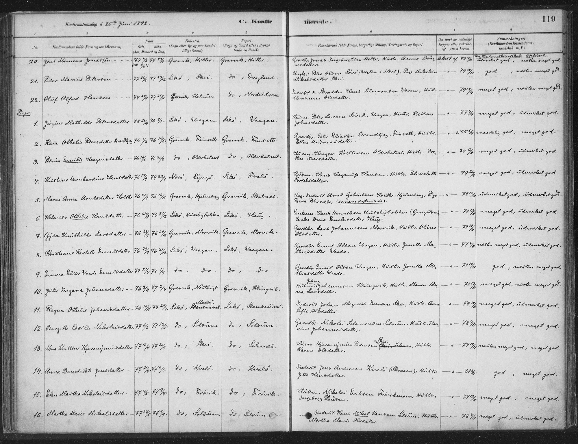 Ministerialprotokoller, klokkerbøker og fødselsregistre - Nord-Trøndelag, AV/SAT-A-1458/788/L0697: Parish register (official) no. 788A04, 1878-1902, p. 119