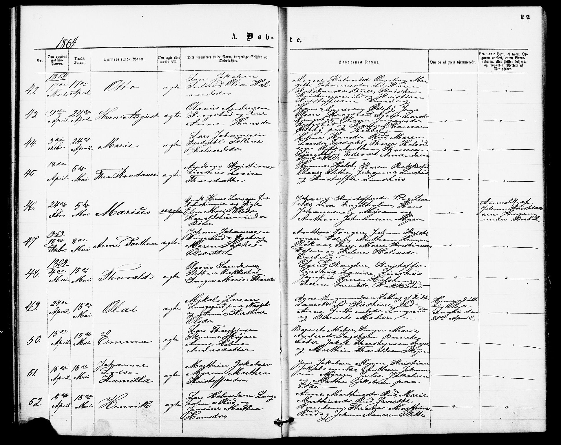 Enebakk prestekontor Kirkebøker, AV/SAO-A-10171c/F/Fa/L0011: Parish register (official) no. I 11, 1862-1882, p. 22